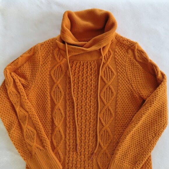 LL Bean Signature Cotton Funnelneck Sweater Saddle Drawstring Small Fishermans - Picture 1 of 12